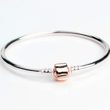 Розовый Золотой бочонок застежка змеиная цепочка базовый браслет для шармов Подходит бусины из стерлингового серебра 925 Шарм браслет Diy ювелирные изделия