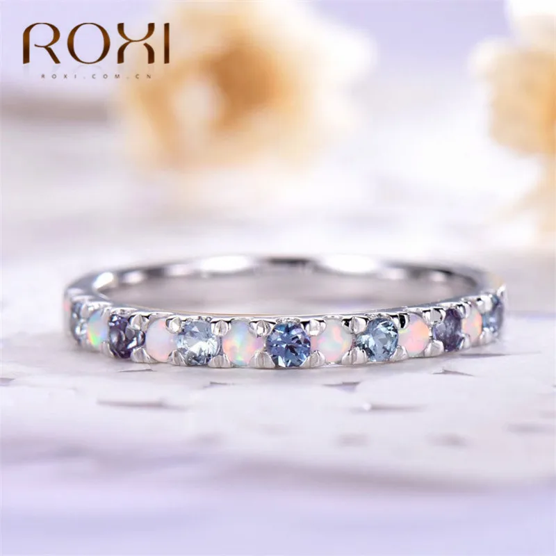 ROXI роскошный синий кристалл кольца для женщин серебряного цвета огненный опал кольцо изящное свадебное бнат обручальное кольцо ювелирное подарок