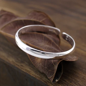 

925 Sterling Silver Fashion Jewelry Buddhism Heart Sutra Plain Polished Cuff Bracelet A2134