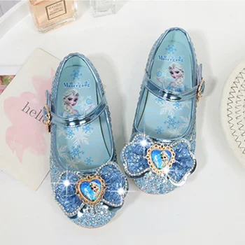 

Kids Girls Wedding Dress Shoes Children Elsa Princess Shoes Bowtie Purple Pink Blue Leather Shoes For Girls Casual Shoes Flat