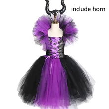 Maleficent/платье-пачка «злая королева» для девочек с рогами, костюм ведьмы для косплея для девочек, детское праздничное платье, детская одежда