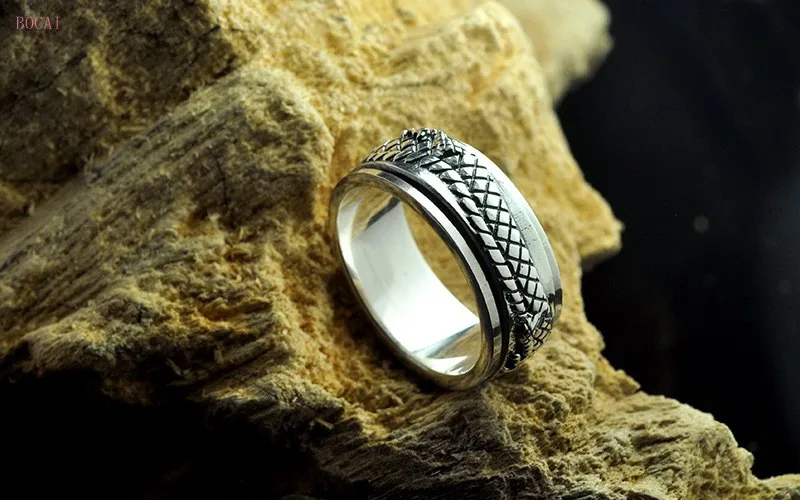 Dragon luck S925 Серебряное Кольцо мужское персонализированное серебряное кольцо вращающееся широкое кольцо для мужчин властное Ретро мода стиль