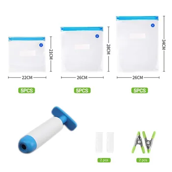 

20/17Pcs Bag Kits Reusable Food Storage Vacuum Seal Bags With Hand Pump Bag Sealing Clips Food Wrap For Food Storage Freezing