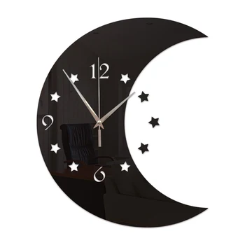 

3d Wood Moon Star Large Wall Clock Home Decor Children Room Pow Patrol Guess Watch Quartz Digital Watch Living Room W