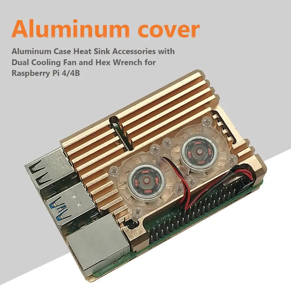 Алюминиевый корпус тепловые аксессуары для раковины с двойным охлаждающим вентилятором и шестигранным гаечным ключом для Raspberry Pi 4/4B