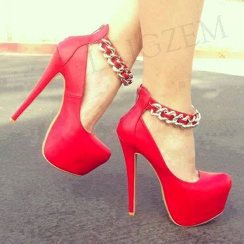 

BERZIMER Suede Platform Pumps For Women Stiletto Heels Ankle Metal Strap Shoes Woman Ladies Zapatos Mujer Large Size 44 50 51 52