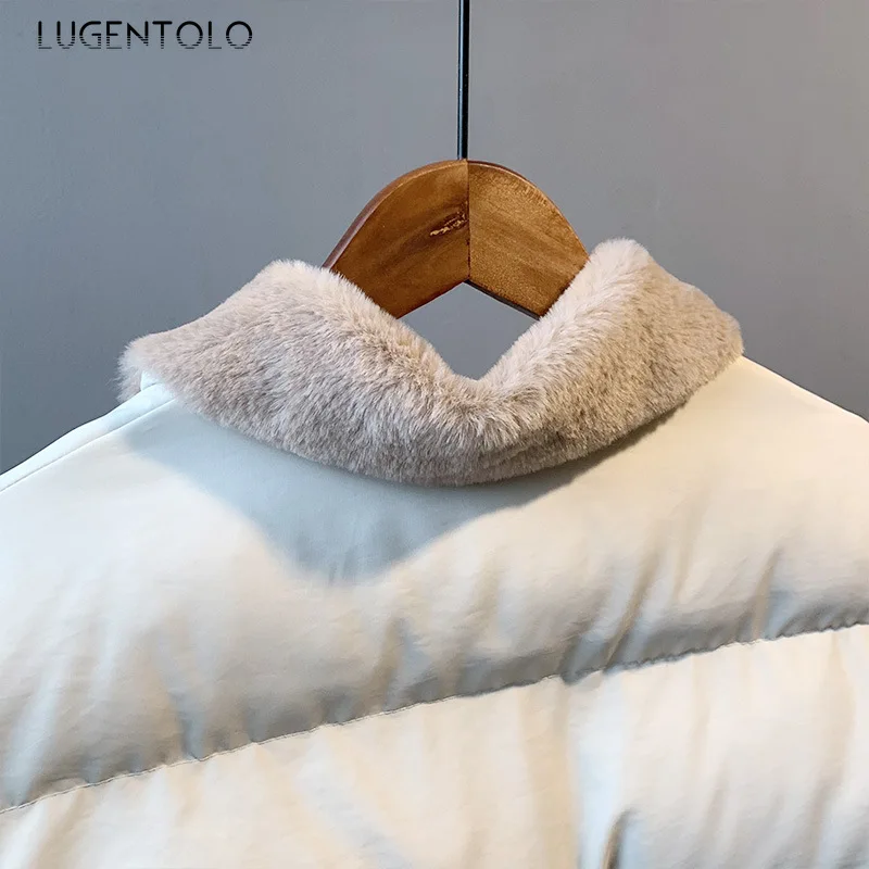 Lugentolo, зимнее пальто, женская парка, куртка, новинка, теплый меховой воротник, корейский стиль, тонкий, однотонный, с соединением, однобортный, свободный, Повседневный, парка
