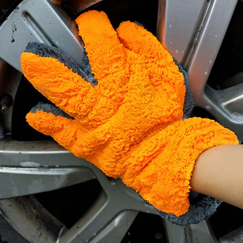Double-Sided Coral Fleece Five-Finger Car Wash Gloves Instrumentation Drying Plush Thick Towel Polishing Wash Towels Accessories car cleaning gloves microfiber car mitt microfiber cleaning gloves microfiber washing gloves microfiber gloves