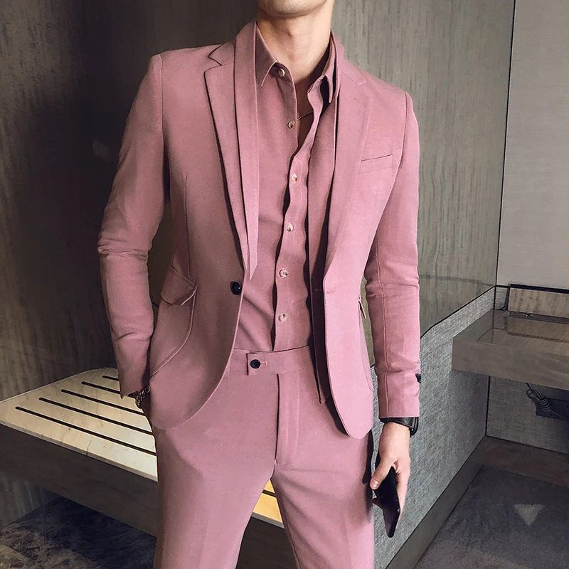 Intuición preferir fuga Trajes de tres piezas para Hombre, vestido rosa, negro y gris para boda,  traje Social, Trajes Formales para Hombre, traje de negocios para fumar,  2020 - AliExpress Ropa de hombre