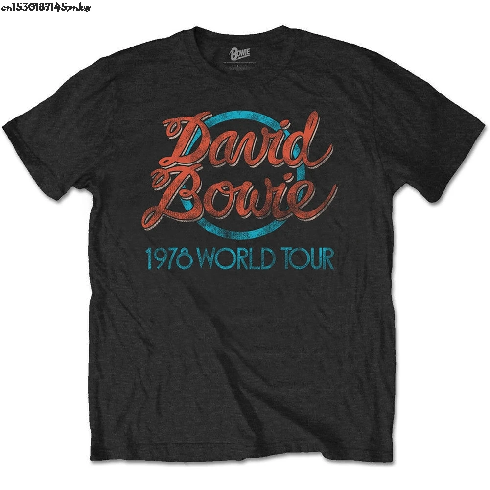 David Bowie Для мужчин 1978 World Tour футболка черного цвета с О-образным вырезом классная