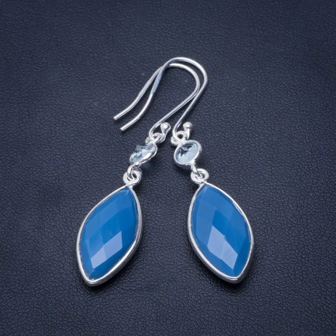 

Natural Owyhee Opal and Blue Topaz Handmade Unique 925 Sterling Silver Earrings 2" B2067