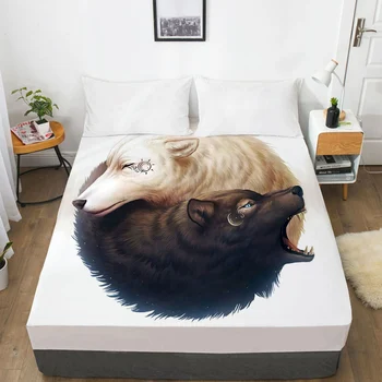

3D Bed Sheet With Elastic Fitted Sheet Double Mattress Cover 135/150/180/200/160x200 Bedding Animal yinyang fox