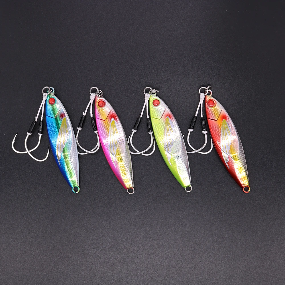 CASTFUN 40g 60g 80g 100g 1pc Casting Jig Metal Jig With Fishing Hook Artificial Baits Assist Hook Carbon Steel Glow Slow Jigging