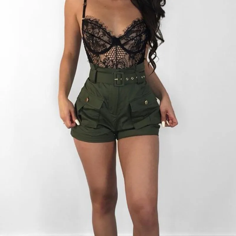 army green Bkld повседневные женские короткие брюки с поясом новые шорты с высокой талией Летние армейские зеленые женские свободные шорты в уличном стиле для женщин - Цвет: army green