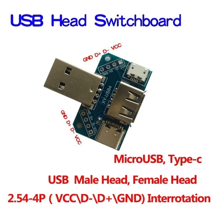 Usb-распределительная плата с разъемом USB к разъему type-c Micro Female USB 2,54-4 P, тестовая плата для передачи данных, usb-адаптер, пластина XY-USB4