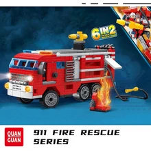 Briques 6 en 2 de l'équipe de secours en cas d'incendie, voiture de pompiers, camion, blocs d'assemblage, bricolage, jouets pour enfants, Collection de garçons, cadeau, 911