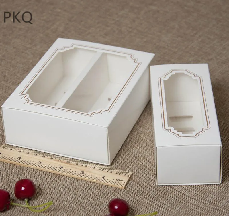 

12pcs 3 Sizes White Macaroon Packaging Paper Drawer Box Small Cake Box for Chocolate Muffin Biscuits Box with Clear pvc Window