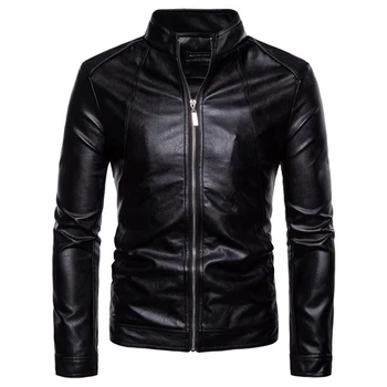 

Autumn Winter Mens Zipper PU Leather Jacket Casual Motorcycle Leather Jacket Men Leisure Clothing Slim Leather Jacket