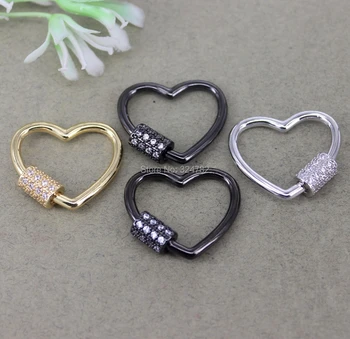 

3pcs Metal Copper Open Heart shape Screw Clasps Paved Micro CZ For Making Jewelry