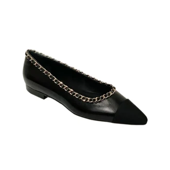 

2020 spring flat shoes women loafers genuine leather shoes women Pointed High-quality luxury brands size 34-40