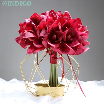 

21 pcs/Lot Red Cymbidium Orchids New Style Bride Designed Bouquet Real Touch Flower Wedding Party Table Centerpiece INDIGO