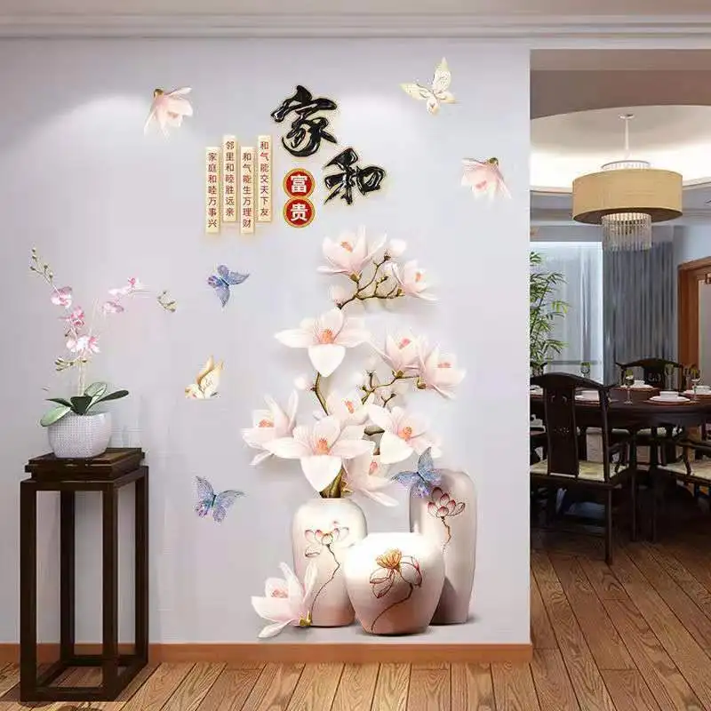 Китайский стиль 3D Павлин большие наклейки на стену бутылки Цветы виниловые гостиной для спальни, прихожей украшения дома плакат