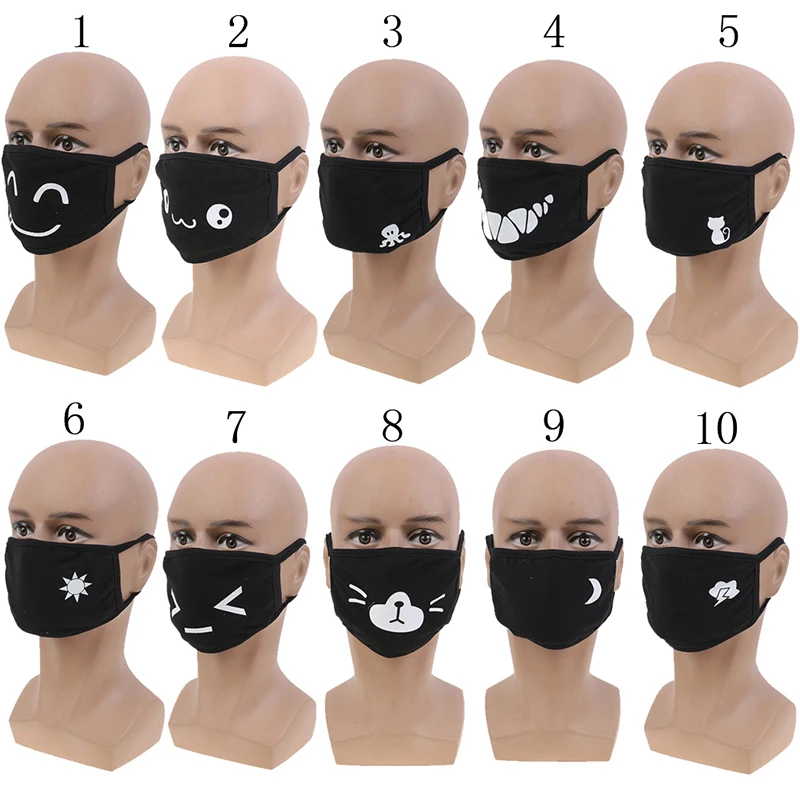 11 стилей, унисекс, Kpop, противопылевая маска, хлопковая маска для губ, милый аниме, мультфильм, рот, муфельная маска для лица, смайлик, маски