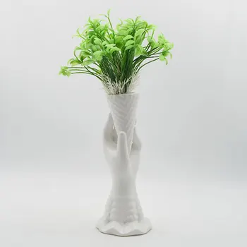 

Sales White Ceramic Hand Holding Ice Cream Ornaments Figurines Art Desktop Little Vase Living Room Porch Bedroom Flower Cute Pot