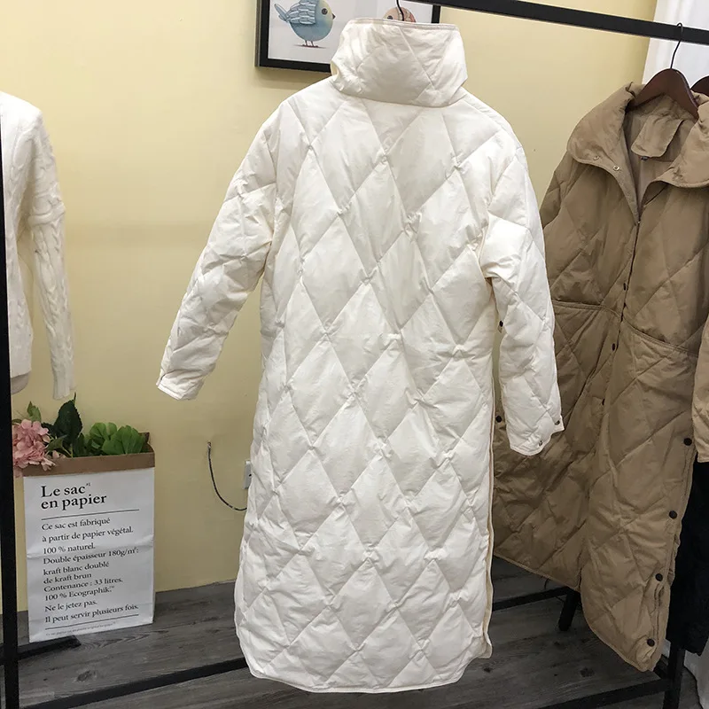 Корейский стиль, стиль, осенний и зимний пуховик, средней длины, Женское пальто с длинным рукавом, приталенное, со стразами, в клетку, с отворотом