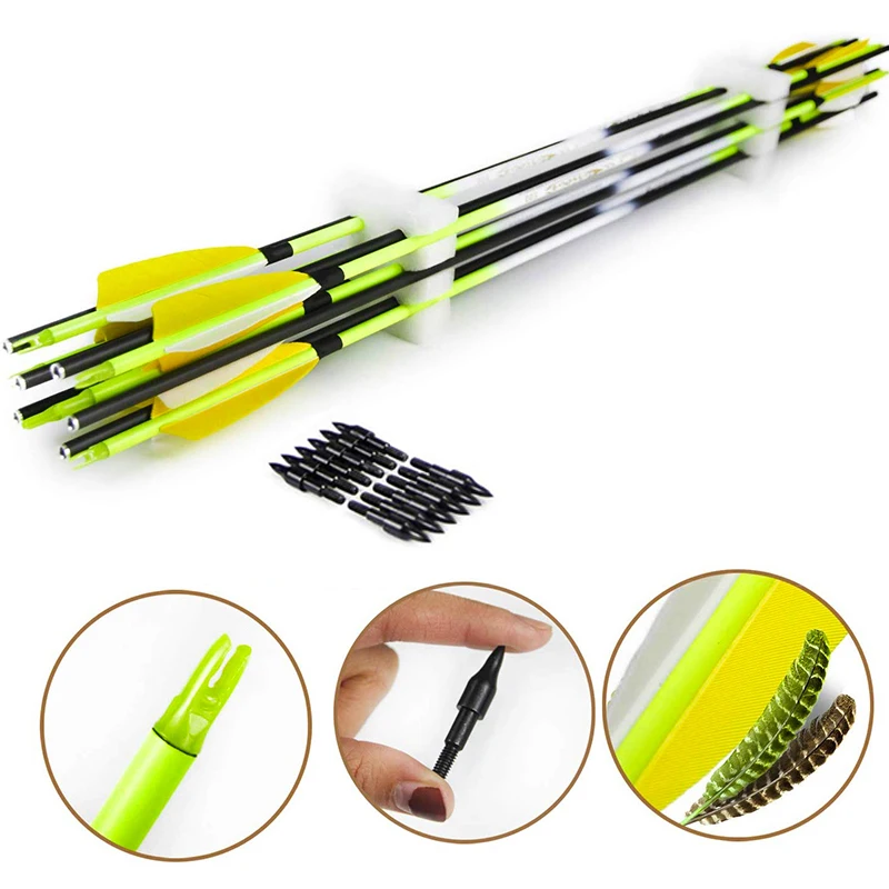 12pcs-Inals-Archery-Carbon-Arrows-Spine-300-600-ID6-2-Shafts-Turkey-Vanes-Points-for-Compound (4)