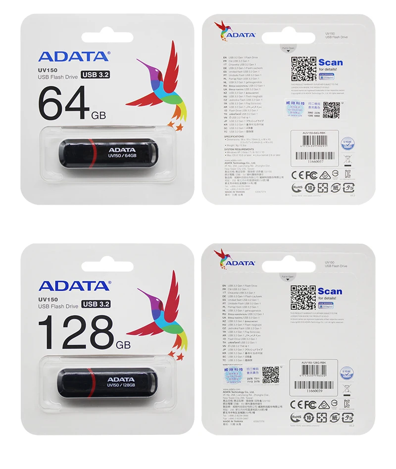 32gb usb ADATA USB 3.2 Gen 1 Black Memory Stick 16gb 32gb 64gb 128gb High Speed Portable Pendrive UV150 Storage Disk For Computer type c flash drive