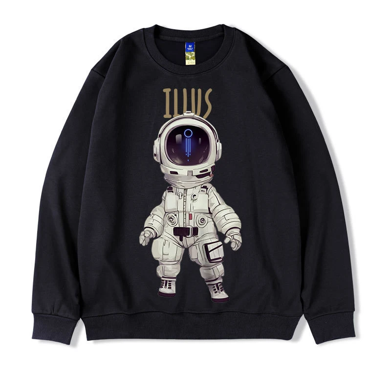 

Winter Men's with Long Sleeves Fall and Winter Hip Hop Street Graffiti Style Printed Pattern Plush Q version astronaut