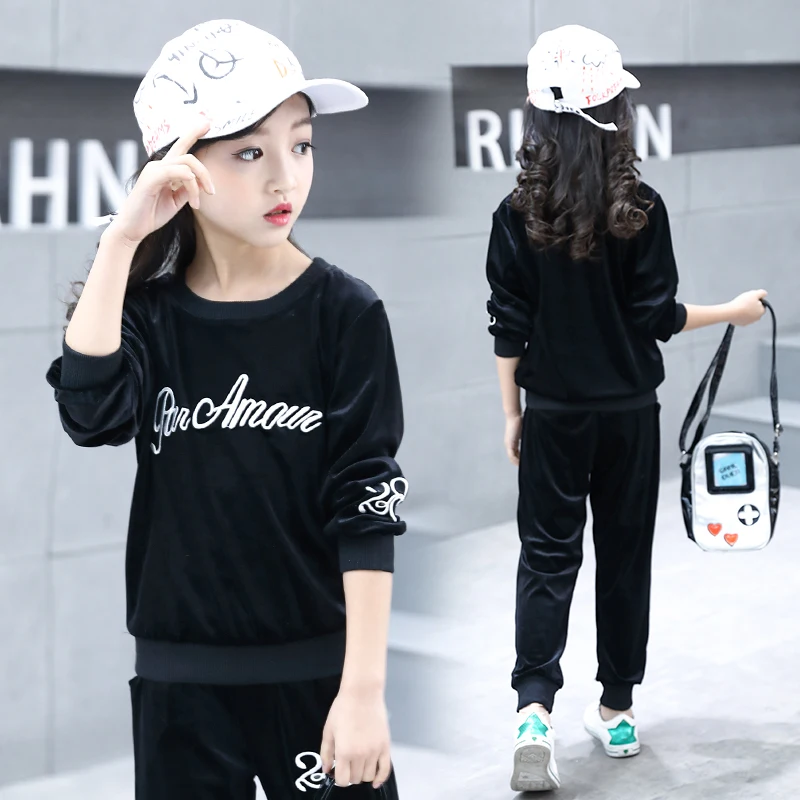 

2019 New girls Clothing Set Long Sleeve girls Set Autumn pleuche Sweatshirts+Pant girls Clothing Sport Kid Clothes Set DX03141