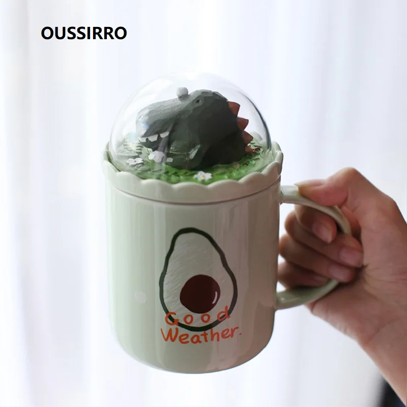 

OUSSIRRO Top Quality Lovely Bone China Ceramic Mugs Cute Cartoon Style Children Outdoor Water Cup 400ml Colorful