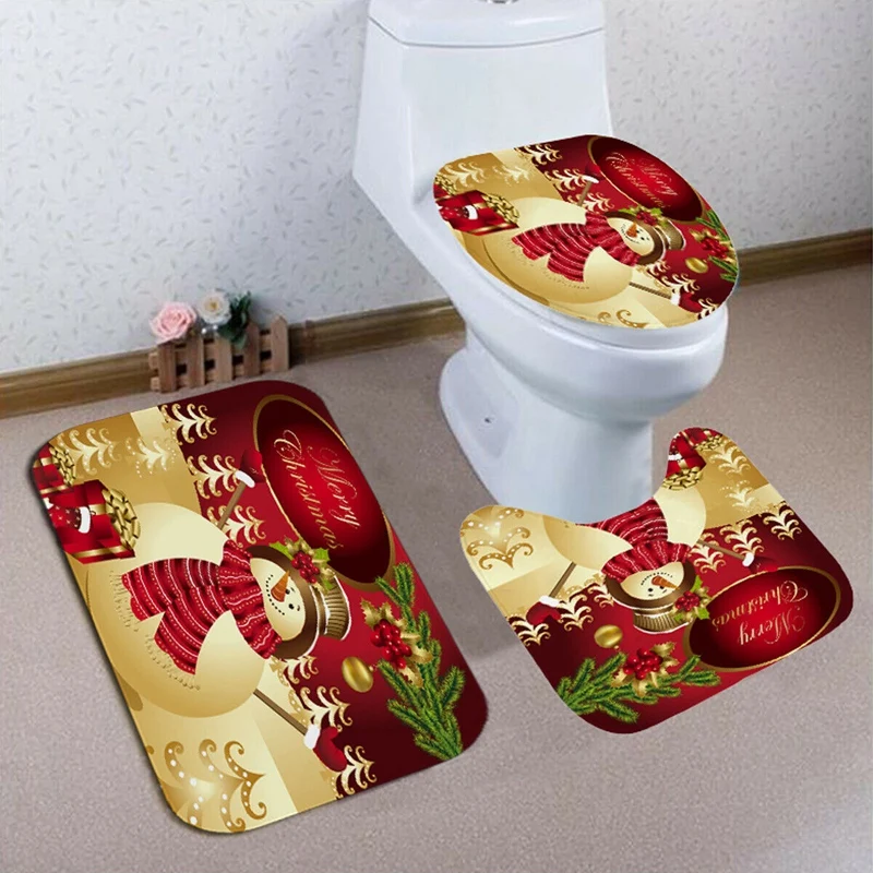 3 шт Рождественский снеговик ванная комната Противоскользящий ковер набор коврики для туалета крышка