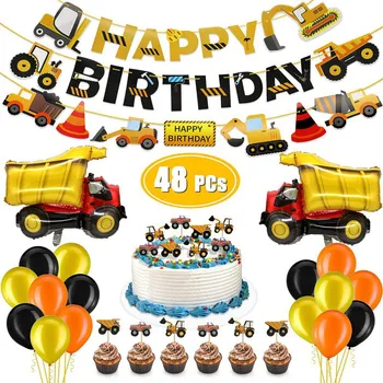 

Truck Birthday Pull Flag Banner Kid Birthday Decoration Engineering Car Cupcake Wrappers with Toppers Baby Shower Party Supplies