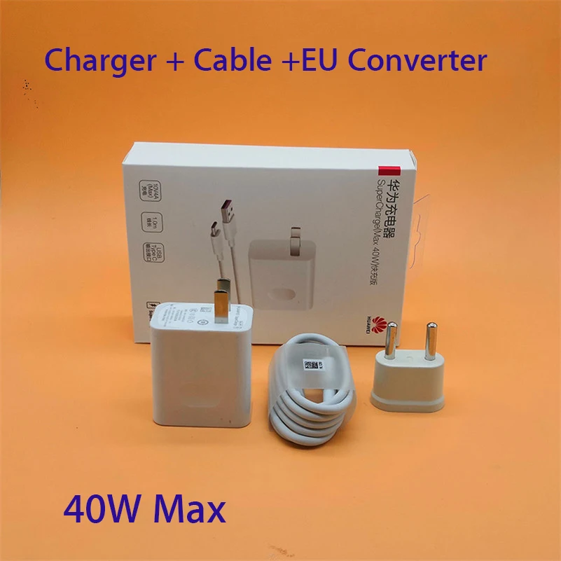 Charger and Cable EU Оригинальное зарядное устройство huawei supercharge, супер зарядное устройство 40 Вт для huawei p30 mate 20 pro RS nova 5 Honor 20 magic 2 10V 4A - Тип штекера: Charger and Cable EU