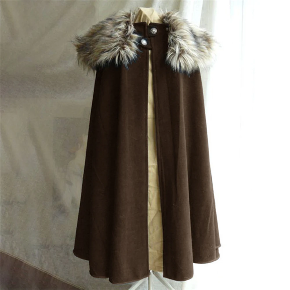 Litthing средневековый мужской зимний плащ пальто винтажное пальто Готический стиль меховой воротник накидка Jon Snow костюм