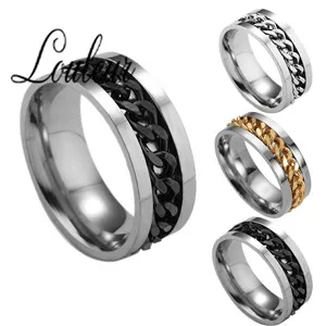 Stainless Steel Decompression Punk Rock Style Turning Rings for Men Jewelry  Party Link Chain Simple Male Ring 5 Colors Size 6-12