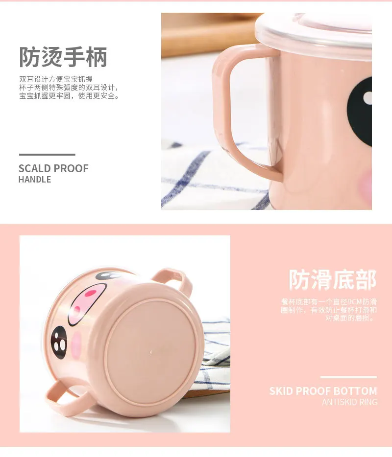 Large Size Stainless Steel Baby Eating Bowl with Lid Infant Solid Food Bowl Dual Handle fang tang wan Insulation Bowl CHILDREN'S