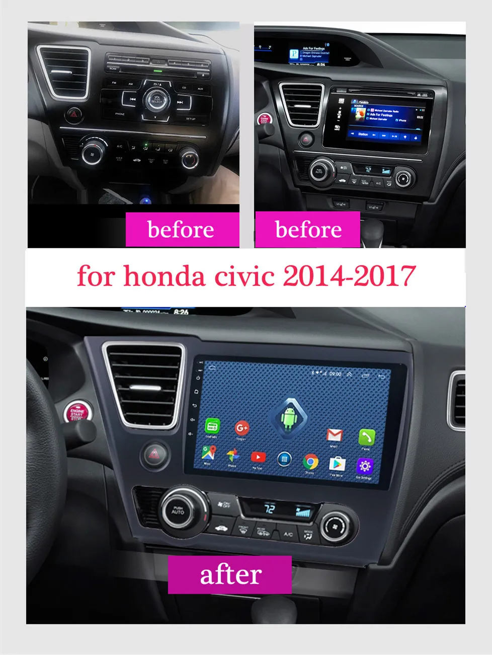 4G Lte все Netcom 9 дюймов Android 8,0 автомобильный dvd-плеер навигация для- Honda Civic с Bluetooth wifi Поддержка SWC