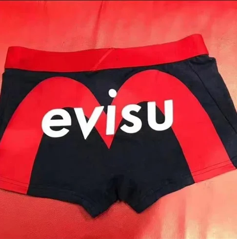 Новые полки Аутентичные Evisu повседневные мужские Tide бренд-Боксер Дышащие Боксеры хлопок печати мода боксер короткий жилет - Цвет: Blue red M