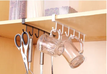 

6 Hooks Kitchen Hanging Cup Holder Hook Cabinet Storage Rack Shelf Towel Storage Rack Organiser