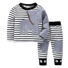 Для малышей, для мальчиков, bibicola, осенне-зимний комплект одежды, модная футболка в полоску с принтом слона, комплект из топа, повседневная одежда для детей