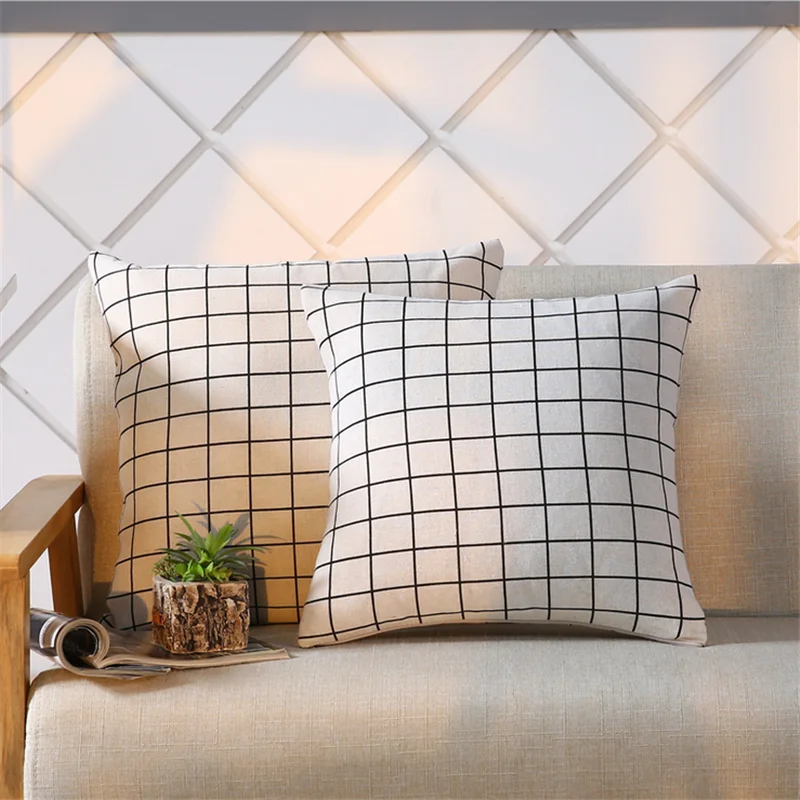 Customized Pillow DIY Printed Flannel Linen Cushion Pillow Stripe Lattice Square Home Decoration