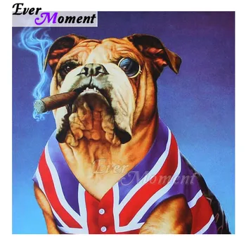 

Ever Moment Diamond Painting Picture Of Rhinestone Dog UK Flag Smoke Full Square Drill Decoration Home Diamond Embroidery 3F2197