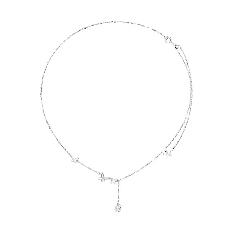 Shiny Zircon 925 Sterling Silver Necklace With Long Tassel Butterfly Choker Girl’s Birthday Party Personality Simple Gift NK031