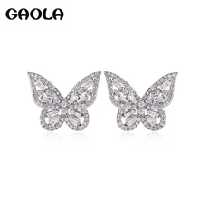 GAOLA милый прозрачный камень кубический циркон полые Сережка-гвоздик в форме бабочки для женщин Рождественский подарок GLE7833