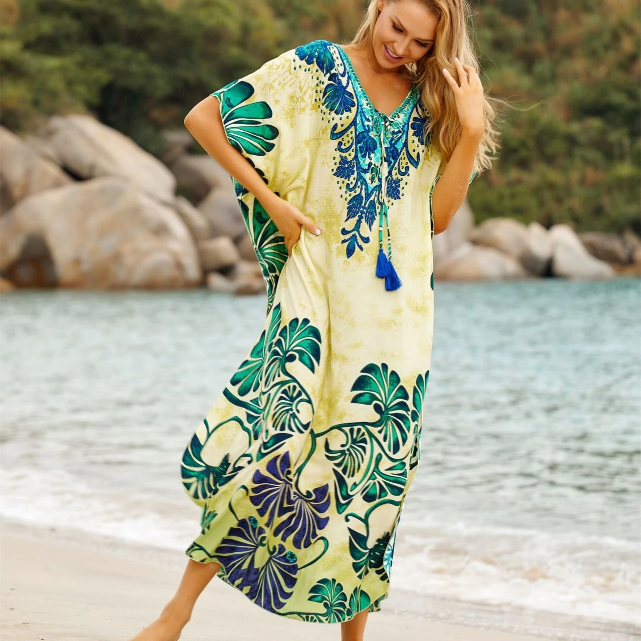 vestido playa mujer kimono mujer verano vestidos elegantes para mujer  pareos de playa mujer vestido playero Túnica de caftán de talla grande para  mujer, ropa de playa, traje de baño, Vestido de