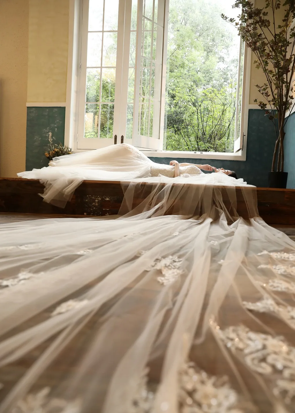 Сделанные на заказ роскошные длинные широкие 3*3,5 м Бусины кружева аппликация Фата невесты с гребнем белые и шампанги тюлевые Свадебные вуали